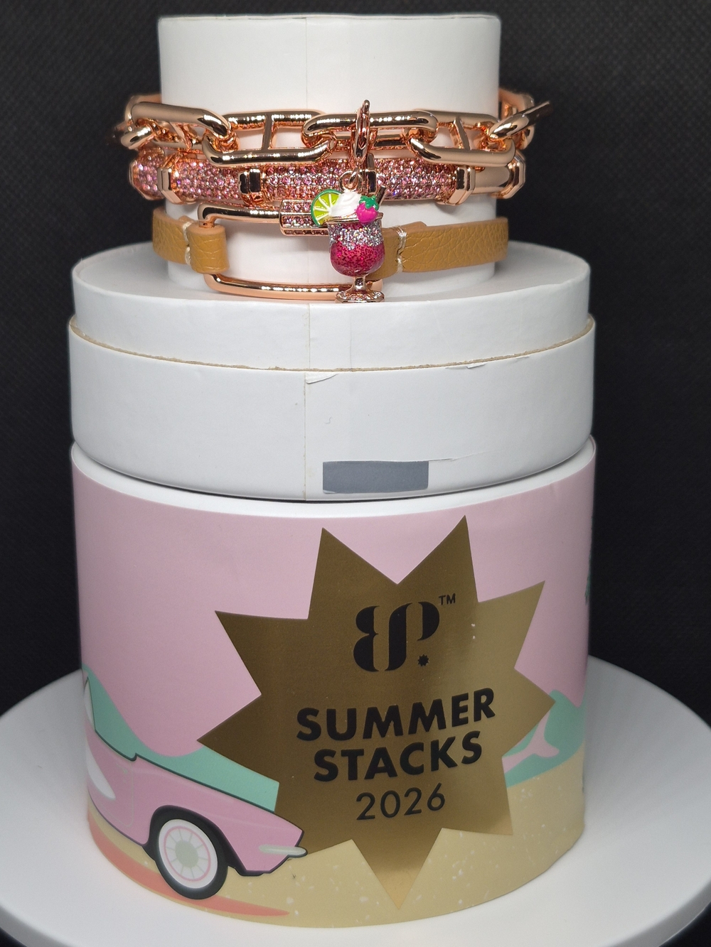 Rose Gold & Pink Summer Stack Bracelet Set with Charms